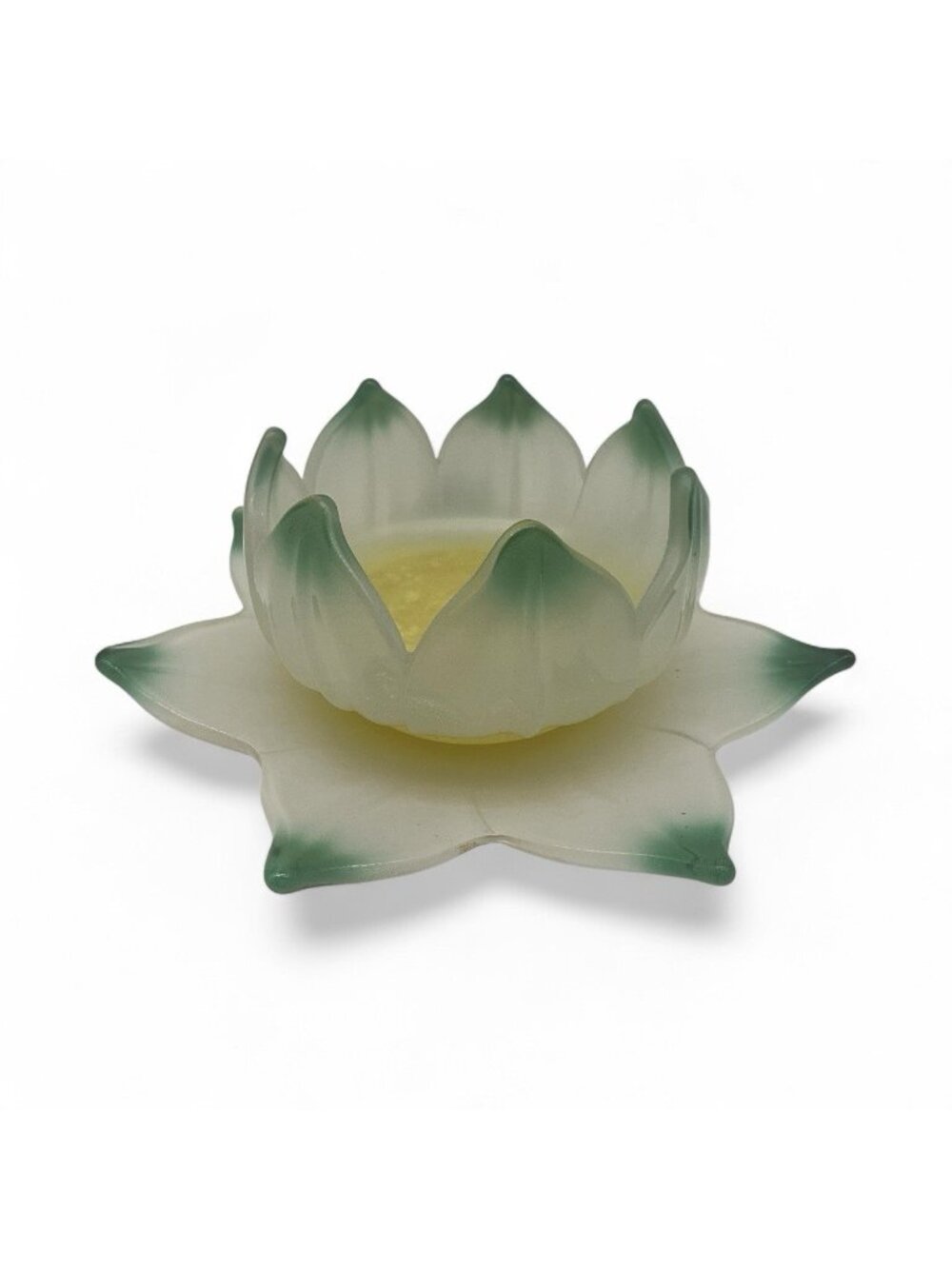 Westmoreland Vintage Lotus Bowl & Underplate White Frosted Glass with Green Tips